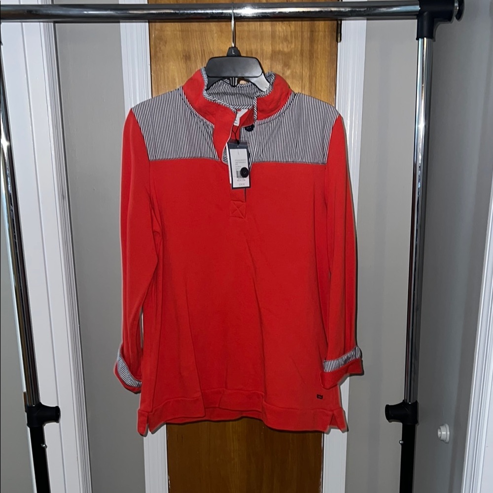 crown & ivy Red Striped Sweatshirt